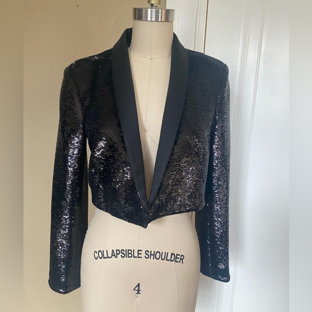 Tara Jarmon sequined crop tuxedo jacket